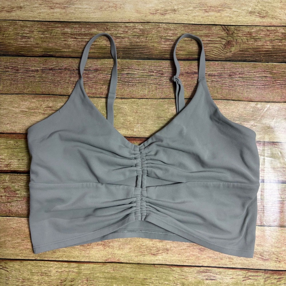 Athleta Cinched Front Crop Top Sage Grey Ruched V-Neck Activewear Small